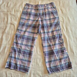 L. L. Bean girls size 14 plaid cropped pants purple & pink convertible leg NWOT